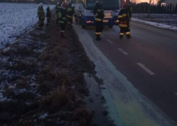 Strażacy wezwani do pożaru autobusu.
