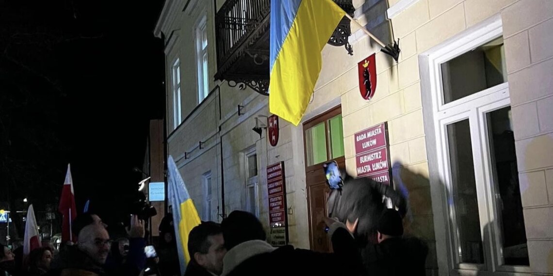 Wiec poparcia Łukowa dla Ukrainy (archiwum foto Łuków24 z 2022r)