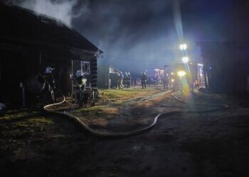 Pożar domu w Rolach.