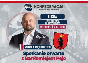 Spotkanie z Bartłomiejem Pejo z Konfederacji 9 października w Łukowie.
