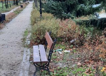 Zaśmiecony Park Miejski w Łukowie.