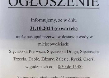 Planowana przerwa w dostawie wody 31 października w kilku miejscowościach.