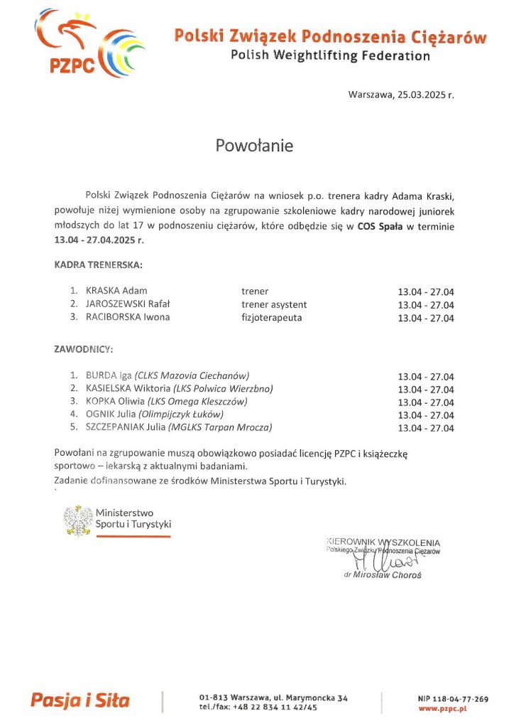 Julia Ognik z Olimpijczyka Łuków powołana na zgrupowanie kadry narodowej juniorek młodszych!