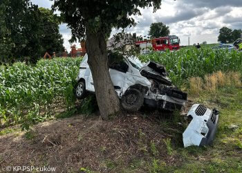 Poważny wypadek w Wólce Ciechomskiej – pięć osób trafiło do szpitala. Fot. KP PSP w Łukowie